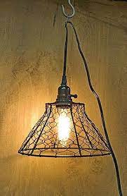New Primitive Farmhouse Rusty Chicken Wire Pendant Light Hanging Hook Lamp Ebay Wire Pendant Light Basket Pendant Light Ceiling Pendant Lights