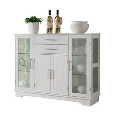 Keep your favourite pieces away from sticky fingers and showcase them in a beautiful display cabinet. White Wood Kitchen Buffet Display Cabinet With Storage Drawers Glass Doors Pricepulse
