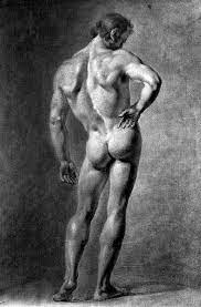 A standing male nude seen from behind. Black chalk drawing with white  highlights by J.J. Masquerier. | Wellcome Collection