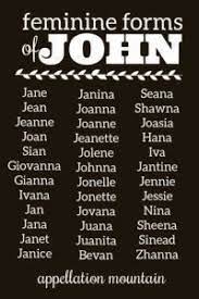 The feminine form of john. Feminine Forms Of John Jane Sian Johannah Appellation Mountain Name Inspiration Irish Girl Names Pretty Names