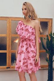 Women Summer One Shoulder Floral Short Dresses Girls Cute Dresses Floral Dresses Short Cute Dresses Dresses