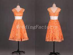 Short Burnt Orange Bridesmaid Dresses Sash V Neck Orange Lace Bridesmaid Dress Tea Tea Length Bridesmaid Dresses Lace Bridesmaids Gowns Rehersal Dinner Dresses