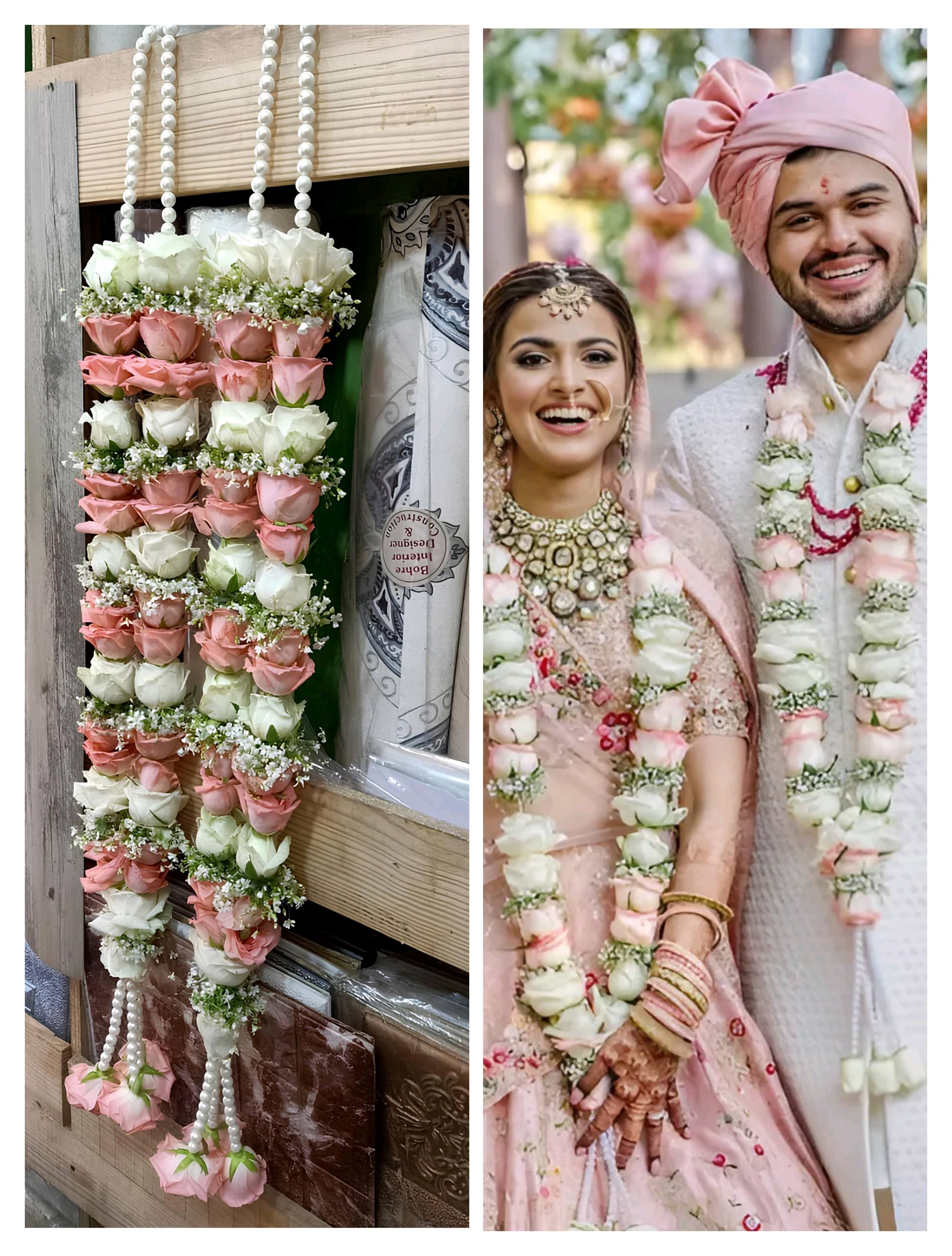 White & peach Rose Varmala product image