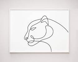 Creative cute wrap layout for gift. Printable Abstract Panther Line Drawing One Line Art Panther Art Poster Simple Art Black White Minimal Line Art Drawings Animal Line Drawings Panther Art