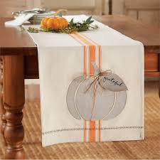 Orange Grainsack Table Runner Features Linen Pumpkin Appliques With Dimensional Grateful Leaf Jute Twi Pumpkin Table Runner Table Runners Fall Table Runners