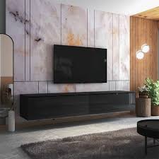 Son piétement en pin massif vernis et sa structure en mdf laqué blanc mat se marient. Selsey Skylara Meuble Tv 200 Cm Noir Mat Noir Brillant Scandinave Moderne