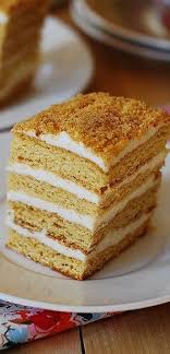 Classic Russian Honey Cake With A Cooked Flour Frosting Tort Medovik Pchelka S Zavarnim Kremom Tort Me Russian Honey Cake Russian Recipes Russian Desserts