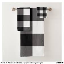 Black And White Checkered Bathroom Decor Black White Checkered Squares Buffalo Plaid Bath Towel Set Zazzle Com Plaid Living Room Bath Towel Sets White Decorative Pillows