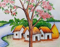 Menggambar Pemandangan Yg Indah Dan Mudah Berisi Informasi Tentang Gambar Lukisan Dan Sketsa Pemandangan Alam Pedesaan Sketsa Yang I Seni Painting Pemandangan