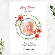 Marge was a devoted naturalist, mother of 3, grandmother of 7, and a lifelong advocate for our earth. Funeral Celebration Of Life Invitations Watercolour Poppy Garland Paper Angel