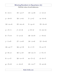 The Missing Numbers In Equations Variables Subtraction Range 1 To 9 A Math Work Algebra Worksheets Pre Algebra Worksheets Algebra Equations Worksheets