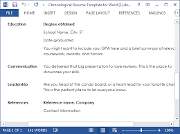 chronological resume template for word