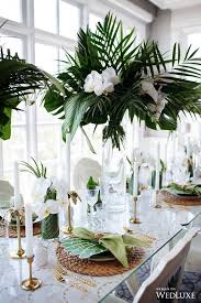 This Botanical Miami Inspired Tablescape Is Perfectly Accented With Greenery And Gold Photography B Wedding Centerpieces Wedding Table Wedding Decorations