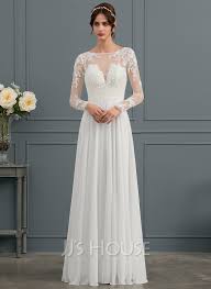 Seid dabei bei meiner brautkleider. A Linie Illusion Bodenlang Chiffon Brautkleid Mit Perlstickerei 002153453 Jj S House