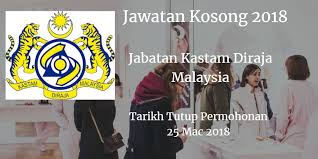 Jabatan kastam diraja malaysia ingin mempelawa warganegara malaysia yang berumur 18 tahun keatas yang berkelayakan, komited dan berminat untuk mengisi kekosongan berikut Jawatan Kosong Jabatan Kastam Diraja Malaysia 25 Mac 2018 Jabatan Kastam Diraja Malaysia Calon Yang Sesuai Untuk Mengisi Kekosongan Jawatan Malaysia Mac 25th