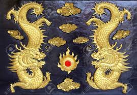 Black And Gold Dragon Tattoo Two Golden Dragons Chinese Long Wood Carving In Black Background Foo Dog Tattoo Design Small Dragon Tattoos Dragon