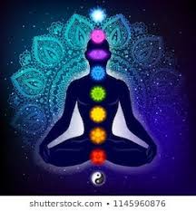 Meditating Human In Lotus Pose Yoga Illustration Colorful 9 Chakras And Aura Glow Mandala Background Yoga Illustration Lotus Pose Yoga Chakra Images