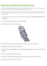 Hard Reset SONY ERICSSON P910