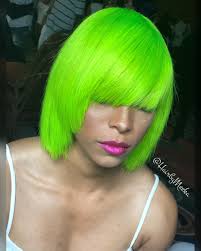 Lime Green Bob Glows Under Black Light Kiss Colors Follow Me In Ig Hairbymeeka Green Hair Hair Reference Hair