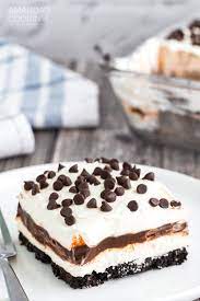 Oreo cookies, chocolate chips and a decadent pudding mixture make this so decadent. Chocolate Lasagna Recipe Amanda S Cookin One Pan Desserts