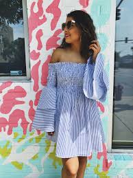 Blue Dress Smocked Dress Blue Smocked Dress Off The Shoulder Dress Cute Dress Bell Sleeves Bell Sleeve Dress Striped Striped Dress Cute Dresses Dresses