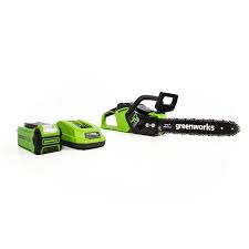Greenworks 40v 14 Inch Brushless Chainsaw 2 5ah Battery And Charger Included 2012802 Cordless Chainsaw Chainsaw Electric Chainsaw