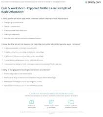 Quiz Worksheet Peppered Moths As An Example Of Rapid Adaptation Study Com