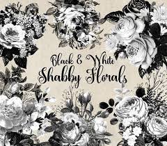 White And Black Shabby Floral Clip Art Digital Instant Etsy Clip Art Vintage Flowers Black And White