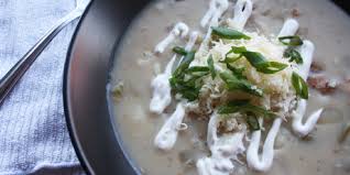 Add salt and pepper to taste and blend everything together with a hand blender (or you can blend it in batches in a regular blender). Loaded Baked Potato Soup Using Chicken Stock Cream Cheese And Sour Cream And Then Add Cheddar Cheese Slow Cooker Potato Soup Cook Taste Eat Van Petersen