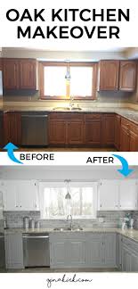 Kitchen cabinet doors and drawers can hide a multitude of sins. Fixer Upper Inspired Design Space Oak Kitchen Cabinet Makeover Two Toned Gray And Whit Cheap Kitchen Makeover Kitchen Diy Makeover Kitchen Cabinets Makeover