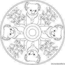 Coloring page mandala for kids with koala, flower, bird, heart, clouds. Koala Mandala Zum Ausdrucken