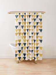 Fractals and vortexes will be your favorite with geometrical bathroom curtains. Arrow Pattern In Mustard Yellows Navy Blue And Blush Tones Minimalist Geometric Shower Curtain By Kierkegaard Yellow Shower Curtains Gray Shower Curtains Geometric Shower Curtain