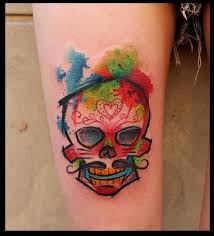Umbrella in dragonfly tattoo effect with watercolor designs for men and women. Watercolor Skull Tattoo By Lukasz Bam Kaczmarek
