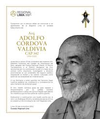 Defunción: Arq. Adolfo Córdova Valdivia CAP 342