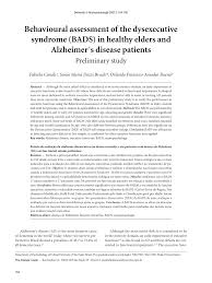 Pdf Behavioural Assessment Of The Dysexecutive Syndrome Bads In Healthy Elders And Alzheimer S Disease Patients Preliminary Study
