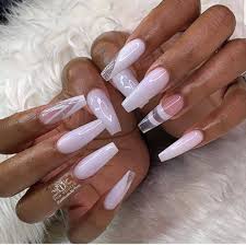 These designs include different shades like pink, white, black, blue, glitter, 3d, etc. Milky White Nail Design White Acrylic Nails Pink Acrylic Nails Kylie Nails