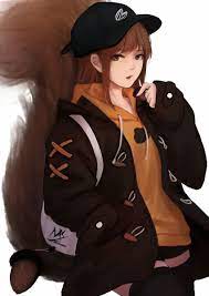 Safebooru 1girl Acorn Animal Ears Bangs Baseball Cap Black Hat Black Jacket Black Legwear Black Shorts Brown Eyes Br Anime Neko Gadis Animasi Gambar Karakter