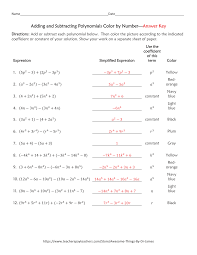 Students will find the sum and/or difference of 12 problems in this fun coloring activity resource. Http Lchsjryder Weebly Com Uploads 5 6 2 9 5629090 Adding Subtracting Polynomials Color Answers Pdf