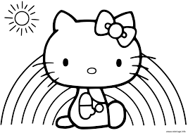 Coloriage Hello Kitty Devant Un Arc En Ciel Et Un Soleil Dessin Arc En Ciel  à imprimer