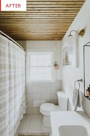 Before And After This 4k Bathroom Reno Looks More Like 40k Wood Panel Bathroom Wood Accents Bathroom Wood Slat Ceiling