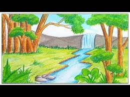 This may be a good time to get out your straightedge to help you draw accurate lines. How To Draw Landscape With Oil Pastel Step By Step Very Simple Easy Youtube Easy Nature Drawings Landscape Drawings Drawing Scenery
