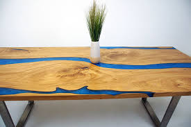 Step by step video following the build of this blue epoxy resin table. Blue Epoxy River Dining Table 7 900 Live Edge White Oak