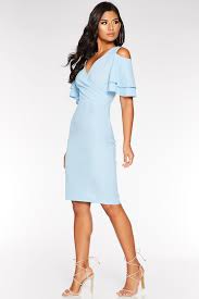 Pale Blue Wrap Front Cold Shoulder Dress Quiz Clothing Cold Shoulder Dress Summer Dresses Shoulder Dress