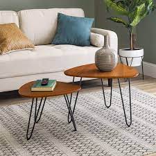 Our living room coffee table was definitely in need of an upgrade, so this was the perfect opportunity to give hairpin legs a spin. China Walker Edison Furniture Company Mid Century Modern Hairpin Coffee Table Set Living Room Nesting Walnut China Slate Top Coffee Tables Modern Round Nesting Coffee Tables