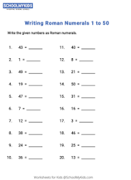 If one or more letters are placed after another letter of greater value, add that amount. Writing Numbers As Roman Numerals 1 100 Worksheets For Third Fourth Grade Math Worksheets Schoolmykids Com