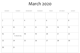 Fillable March 2020 Calendar Editable Template In 2020 Holiday Calendar Calendar Printables Holiday Calendar Printable
