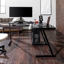 When you want a streamlined work space, the mainstays computer desk, which comes in multiple colors, offers a simple solution that will add style to. Corner L Shaped Glass Top Computer Desk In Black D51b29