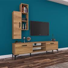 Rani A10 Duvar Rafli Kitaplikli Tv Unitesi Duvara Monte Dolapli Metal Ayakli Tv Sehpasi Ceviz M1 Mobilya Tv Unitesi Tv