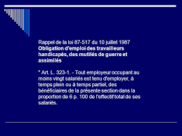 Les travailleurs handicapés jouissent des mêmes droits que les autres autres travailleurs, qu'ils évoluent dans une structure privée ou au sein de la fonction publique. Nouvelle Loi Sur Le Reclassement Des Travailleurs Handicapes Ppt Video Online Telecharger
