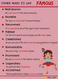 Famous Synonyms 12 Synonyms For Famous In English With Images Learn English Words Learn English Vocabulary English Phrases